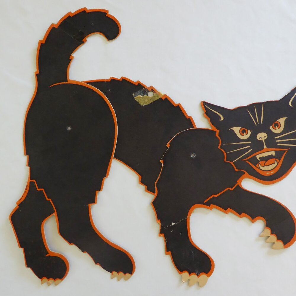 VINTAGE 1950’s HALLOWEEN BLACK CAT DIECUT DECORATIONS (USED) LOT OF 3 - Picture 4 of 13